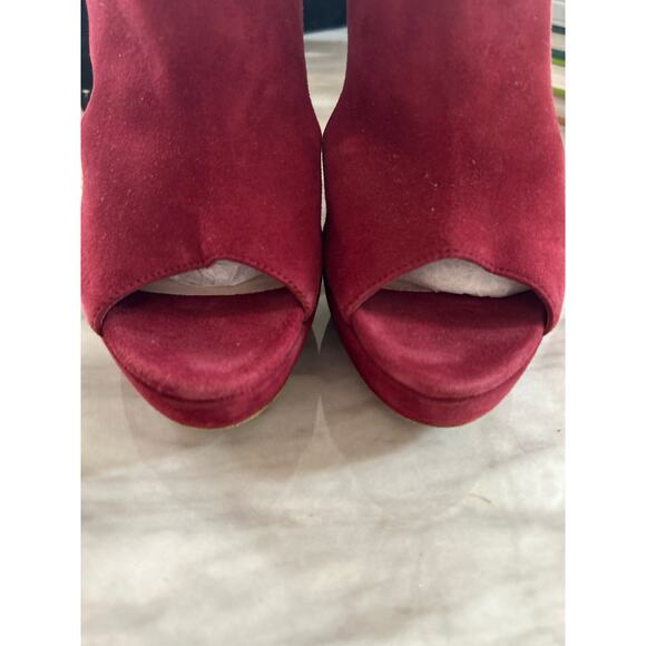 Miu Miu Red Burgundy Suede Platform Peep Toe Heeled Sandal - Picture 4 of 11